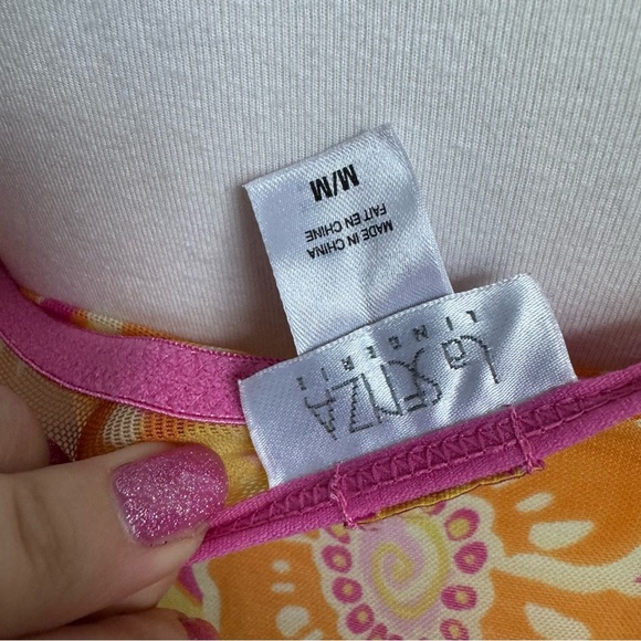 Y2K Floral Sheer Babydoll Top Pink Orange Ribbon Bow Coquette Lingerie M - Picture 8 of 8